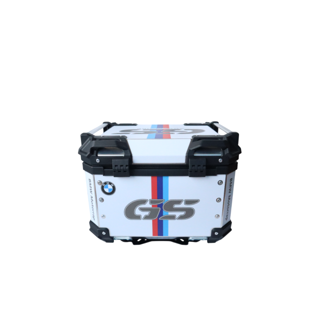 MOTOCARE ALUMINIUM 45 LITRE GRAPHIC BMW GS WHITE TOP BOX