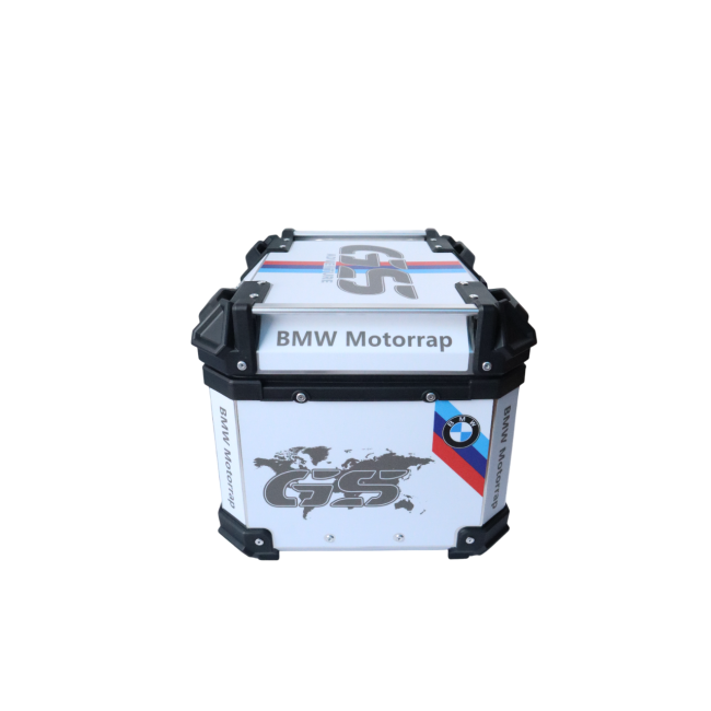 MOTOCARE ALUMINIUM 45 LITRE GRAPHIC BMW GS WHITE TOP BOX