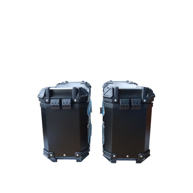 MOTOCARE ALUMINIUM MX 36 LITRE BLACK PANNIERS WITH SADDLE CLAMP