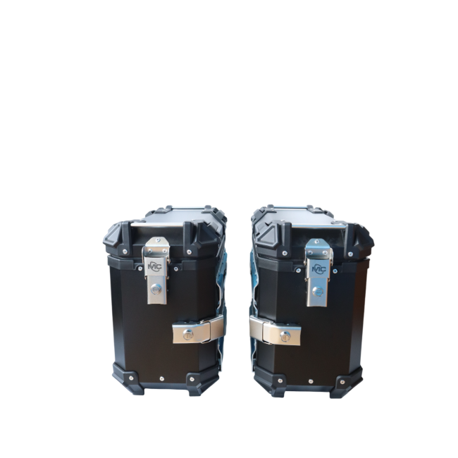 MOTOCARE ALUMINIUM MX 36 LITRE BLACK PANNIERS WITH SADDLE CLAMP