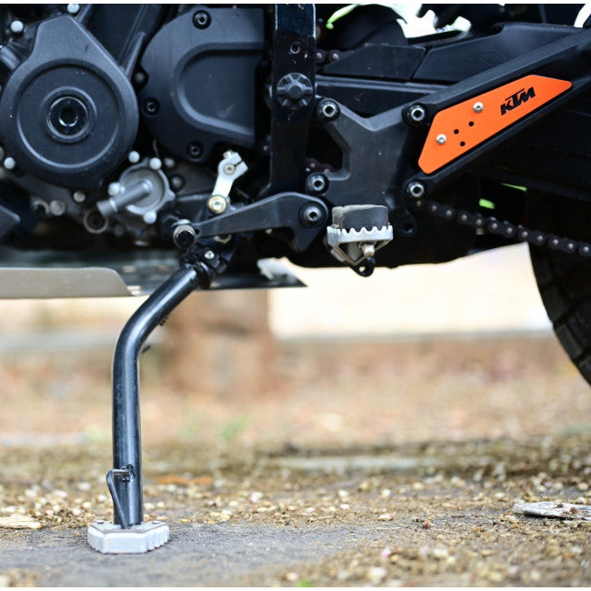 MotoCare CNC Side Stand Extender for 2025 KTM Adventure 250 & 390 | Heavy Duty Foot Pad Base Plate (Black/Orange)