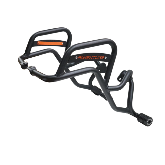 MotoCare Crash Guard with Dual Sliders for 2025 KTM Adventure 250 & 390 | Heavy Duty Engine Protection Guard (Premium Orange/Black)