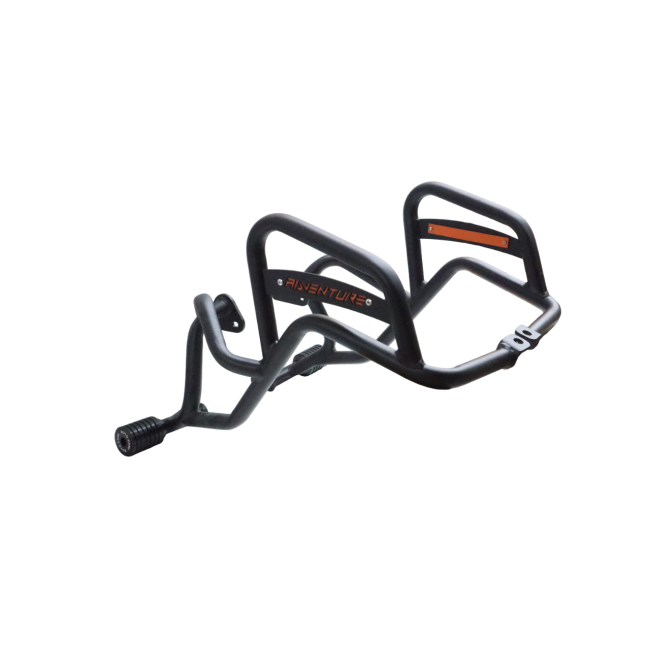 MotoCare Crash Guard with Dual Sliders for 2025 KTM Adventure 250 & 390 | Heavy Duty Engine Protection Guard (Premium Orange/Black)