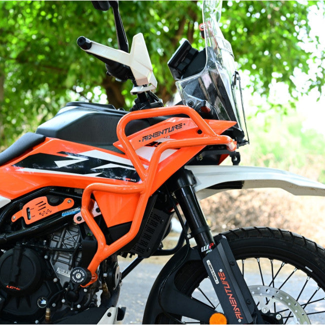 MotoCare Crash Guard with Dual Sliders (Orange) for 2025 KTM Adventure 250 & 390 | Heavy Duty Engine Protection Guard