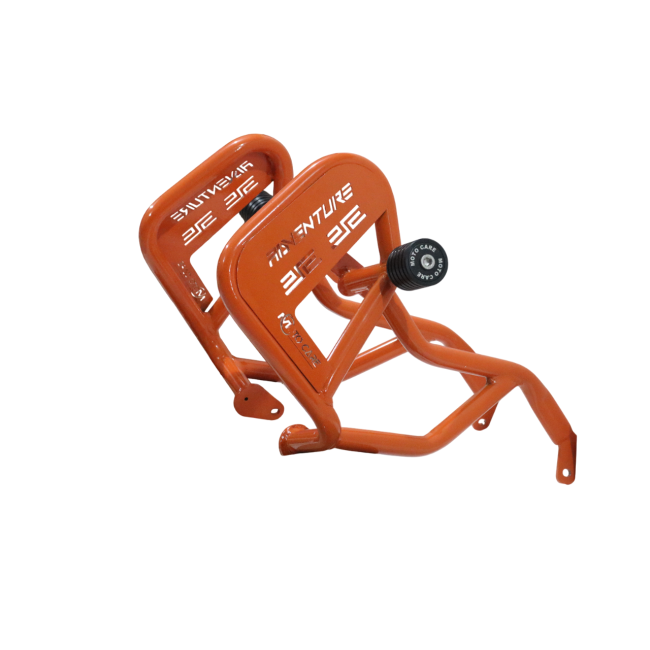 MotoCare Type 2 Crash Guard with Dual Sliders (Orange) for 2025 KTM Adventure 250 & 390 | Heavy Duty Engine Protection Guard