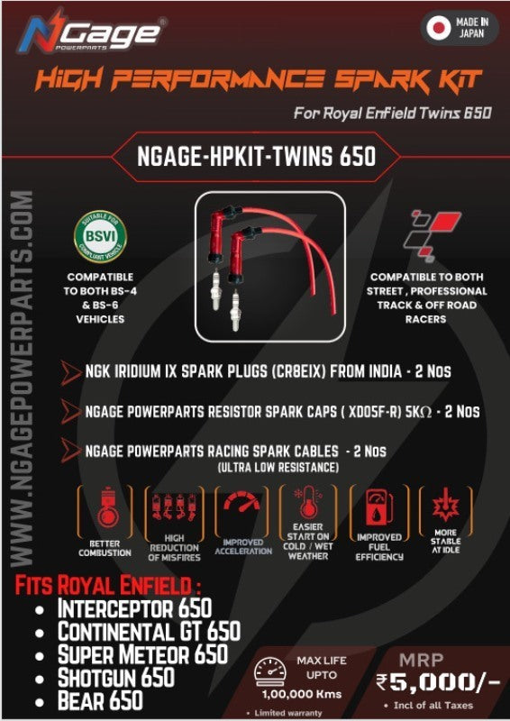 N-Gage Powerparts Spark Plug Kit for Royal Enfield Interceptor 650 / GT 650 / Super Meteor 650
