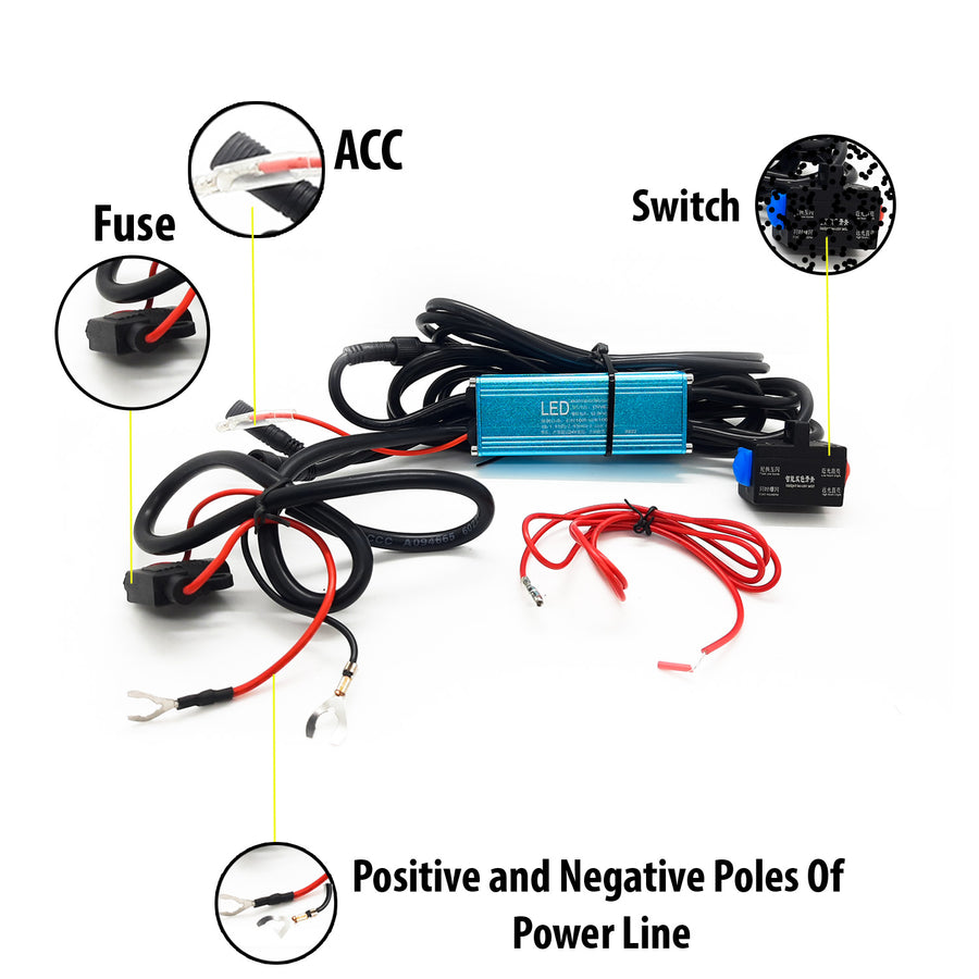 HJG Y LENS ULTRA WIDE DUAL INTENSITY LED DRIVING FOG LIGHTS WHITE/YELLOW WITH WIRING HARNESS KIT & CLAMPS (FULL KIT)