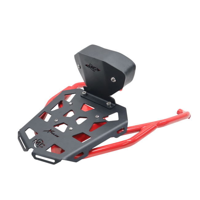 MotoCare Pipe Carrier with Backrest (Red & Black) for Hero XPulse 210 | Heavy Duty Luggage Rack | Touring Comfort Support