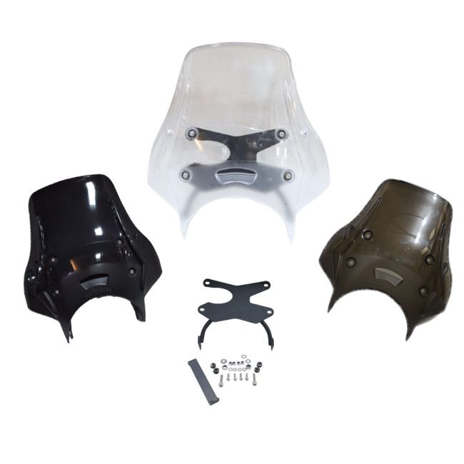 MotoCare Polycarbonate Windshield Visor for Jawa 42 FJ | Smoke, Clear & Black Windshield Protector