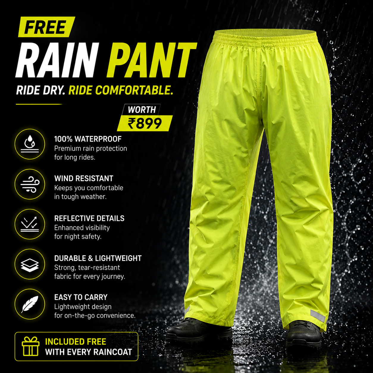 66BHP Storm X Waterproof Motorcycle Raincoat with Free Riding Pant