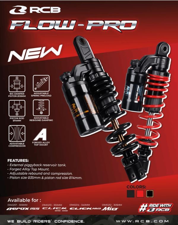 RCB Shock Absorber Aerox 305mm Flow Pro 01A0257-Red