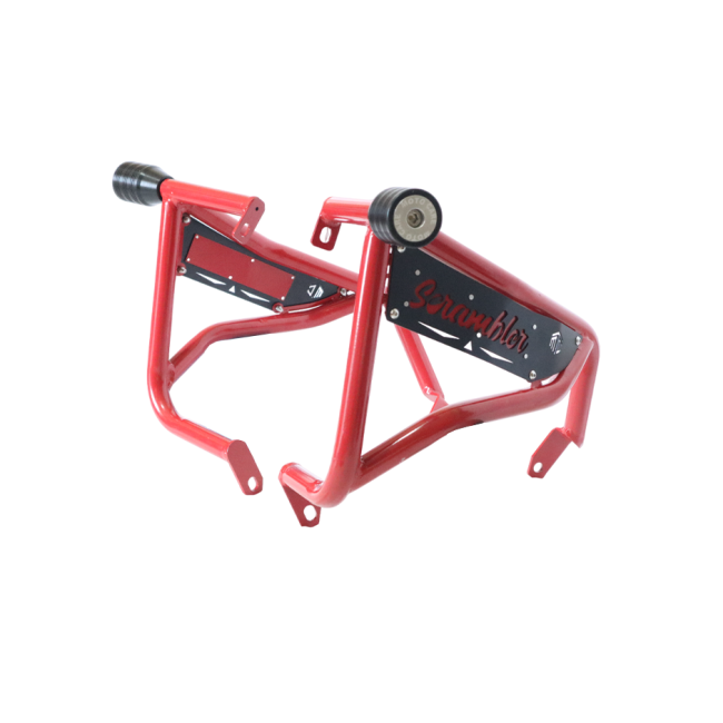 MotoCare Red Crash Guard with Dual Sliders for Yezdi Scrambler | Heavy Duty Engine Protection