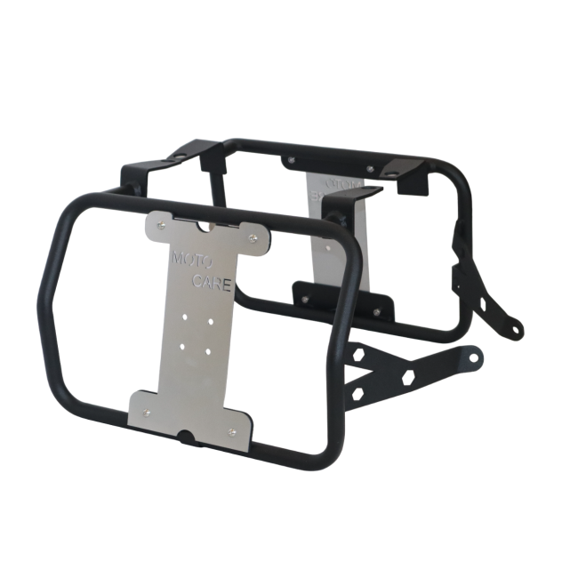 MotoCare Saddle Stay with Plate for BMW F850 GS | Heavy-Duty Saddle Bag Mount | Luggage Carrier Support (Black/Silver)