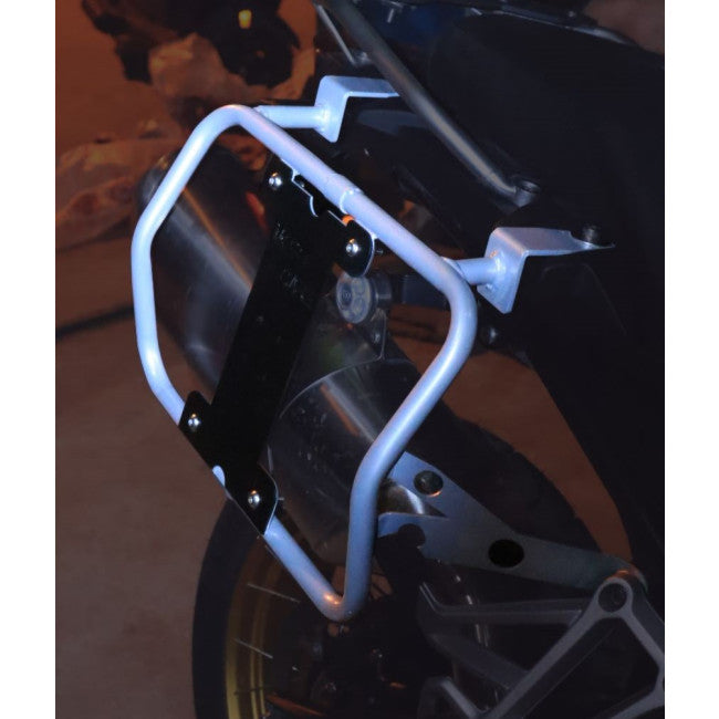 MotoCare Saddle Stay with Plate for BMW F850 GS | Heavy-Duty Saddle Bag Mount | Luggage Carrier Support (Black/Silver)