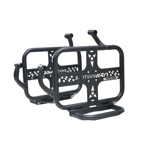 MotoCare Saddle Stay with Plate & Footrest for Royal Enfield Shotgun 650 – Heavy Duty Side Luggage Rack with Rider Support