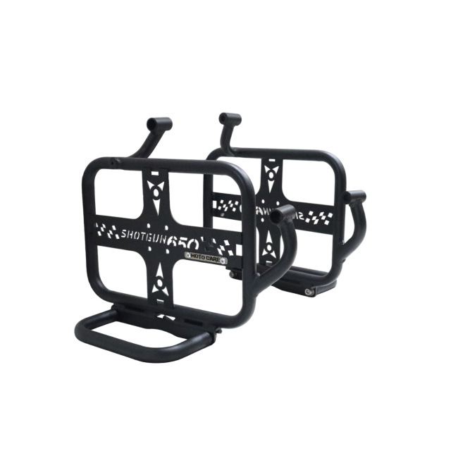 MotoCare Saddle Stay with Plate & Footrest for Royal Enfield Shotgun 650 – Heavy Duty Side Luggage Rack with Rider Support