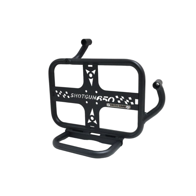 MotoCare Saddle Stay with Plate & Footrest for Royal Enfield Shotgun 650 – Heavy Duty Side Luggage Rack with Rider Support