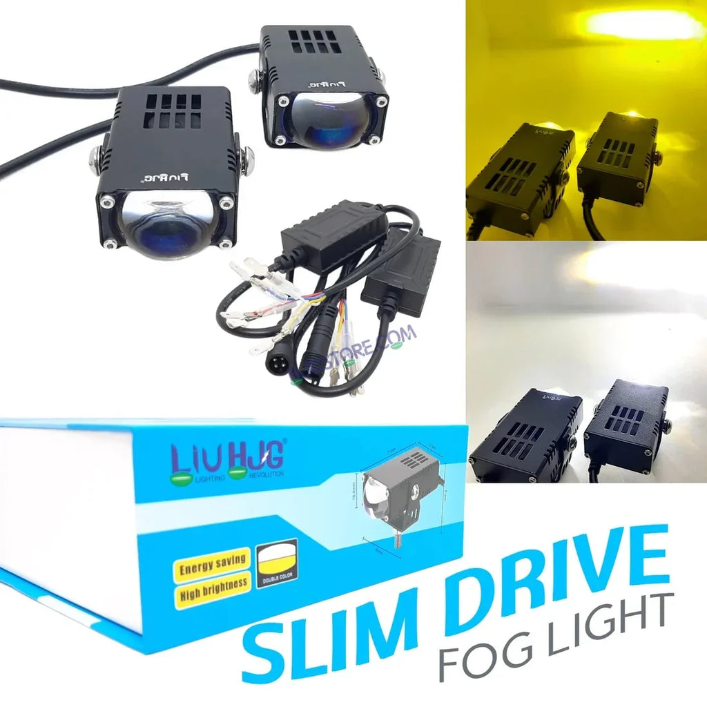 LIUHJG LIU HJG Waymaker Fog Light Dual Colour Fog Light Mini Drive Yellow White & Red Devil Eye Slim Drive Light Version 4 With Red Devil Eye And Wiring With Canbus Universal For All Cars and Motorcycles (2Pcs) HJG