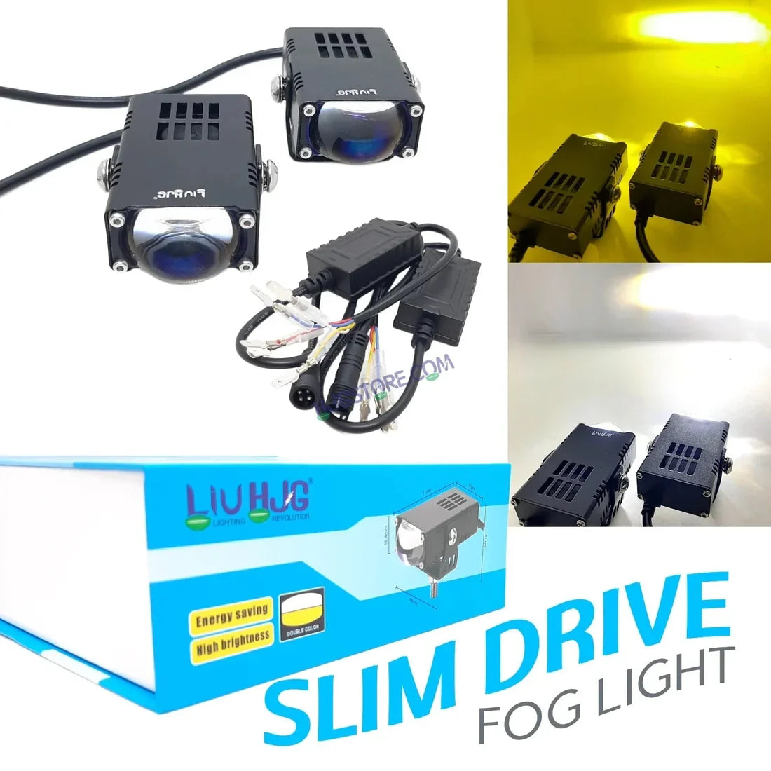 LIUHJG LIU HJG Waymaker Fog Light Dual Colour Fog Light Mini Drive Yellow White & Red Devil Eye Slim Drive Light Version 4 With Red Devil Eye And Wiring With Canbus Universal For All Cars and Motorcycles (2Pcs) HJG