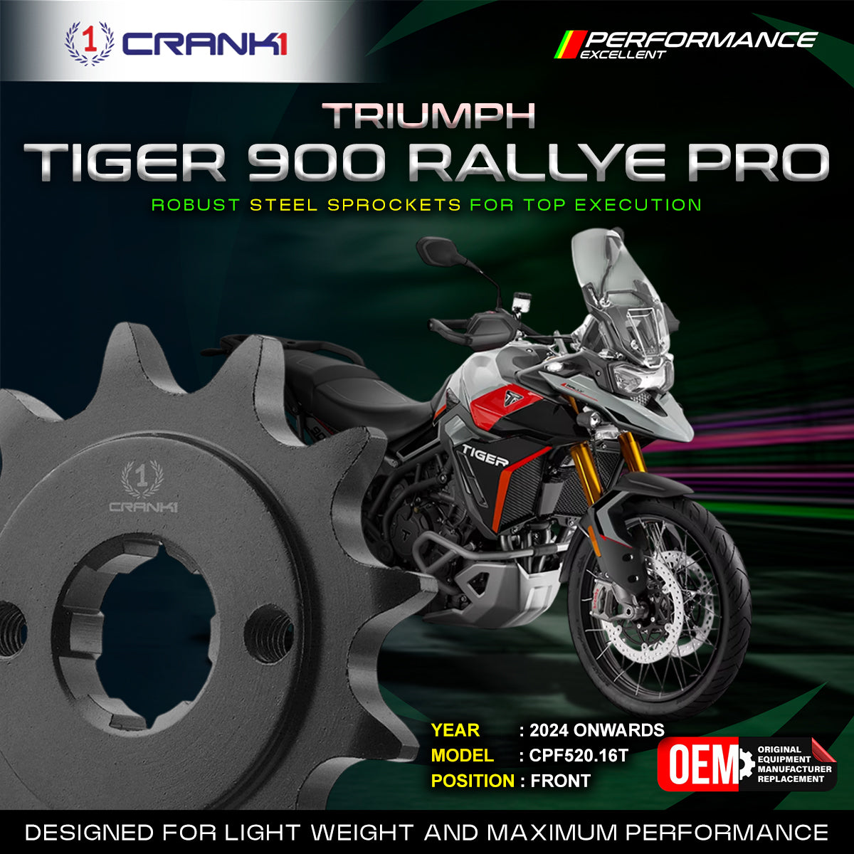 Sprocket For Triumph Tiger 900 Rally Pro (2024 Onwards) - Front - CPF520.16T - CRANK1