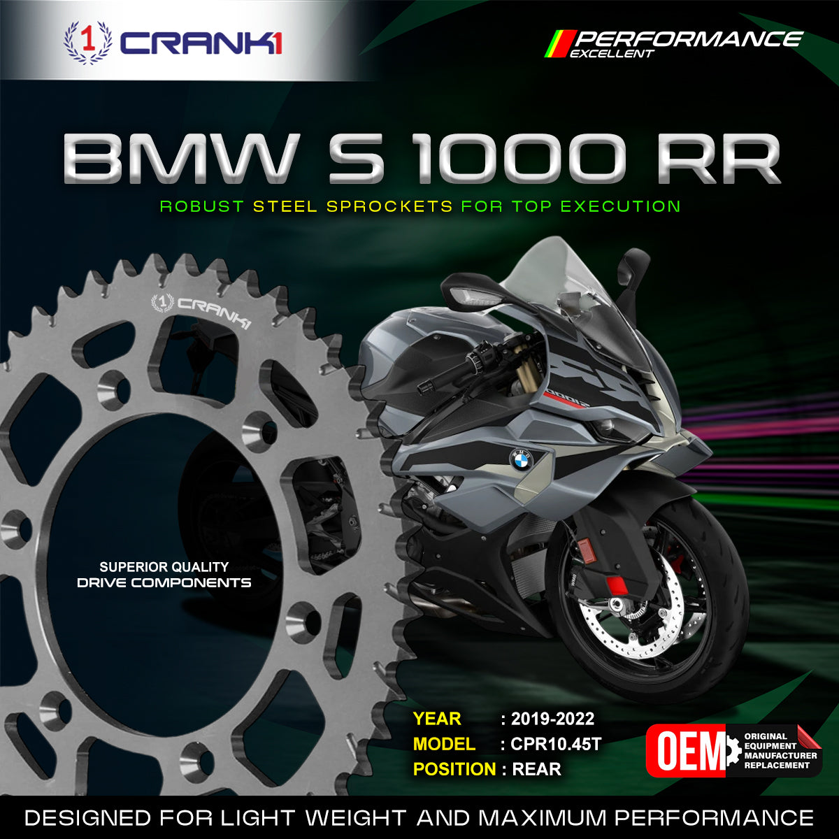 Sprocket For BMW S 1000 RR (2019-2022) - Rear - CPR10.45T - CRANK1