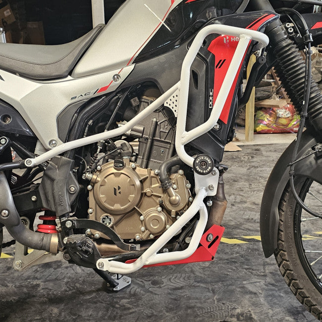 MotoCare Upper Lower Crash Guard (White) for Hero XPulse 210 | Heavy Duty Engine Protection Guard | Dual Frame Safety