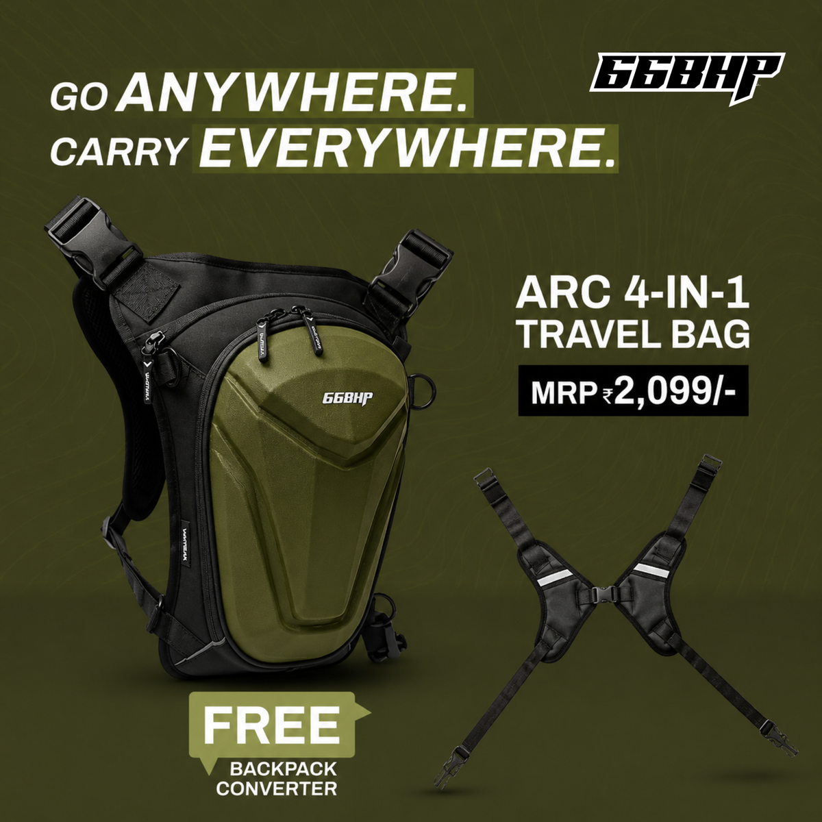 66BHP x Vantora ARC 4-in-1 Thigh Bag – Hydration Compatible Riding & Travel Bag