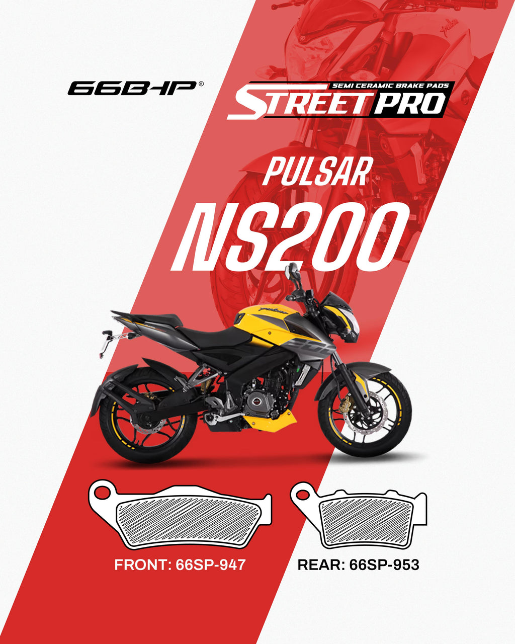 Bajaj Pulsar NS200 Street Pro Semi Ceramic Brake Pads (UP TO 2024 Model)