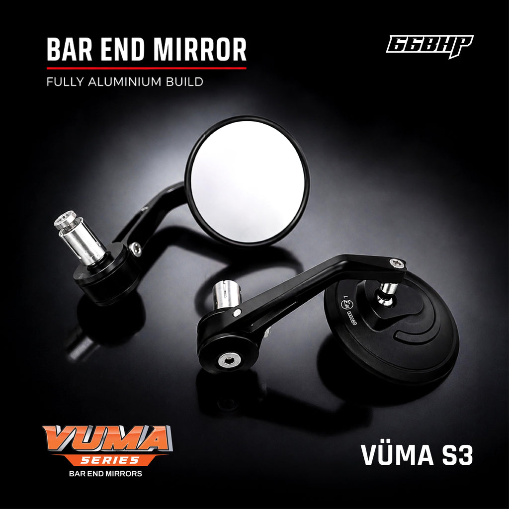 66BHP VUMA S3 Universal Aluminium Bar-End Mirrors