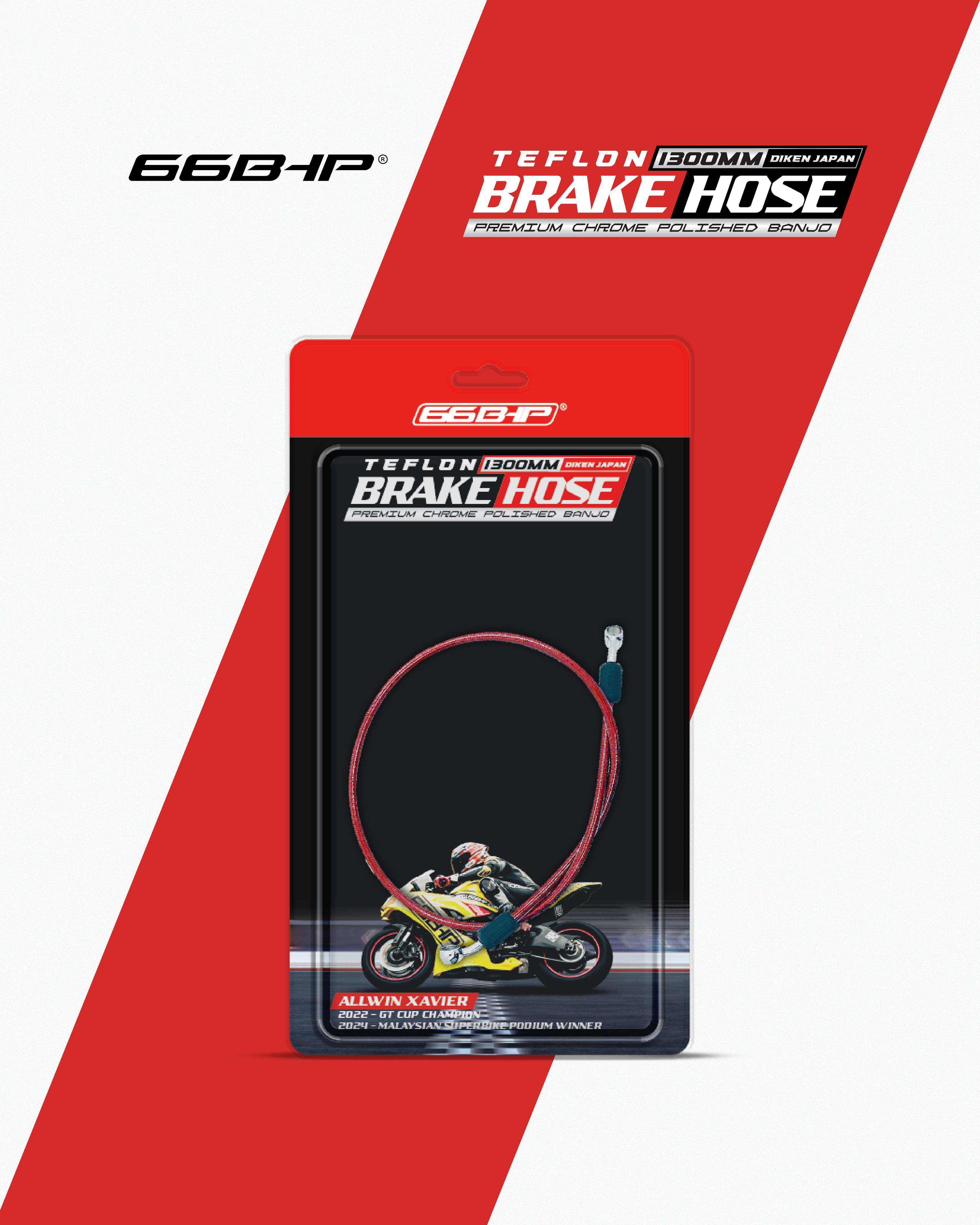 1300mm 66Bhp Teflon Brake Hose  (Diken Japan) with Premium Chrome Polished Banjo