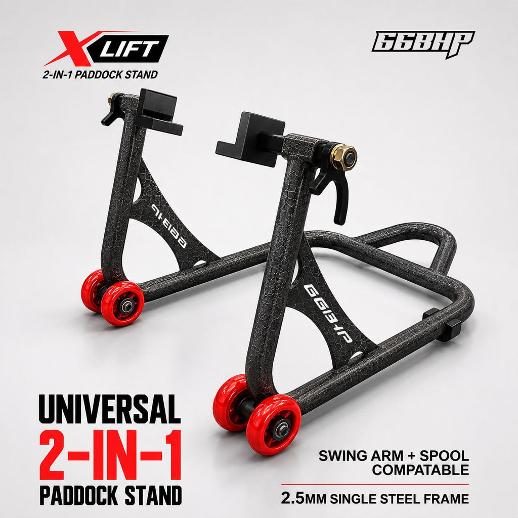 66Bhp X-Lift | The Ultimate 2-in-1 Paddock Stand – Spool & Swingarm Ready