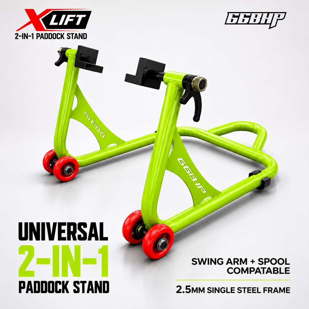 66Bhp X-Lift | The Ultimate 2-in-1 Paddock Stand – Spool & Swingarm Ready