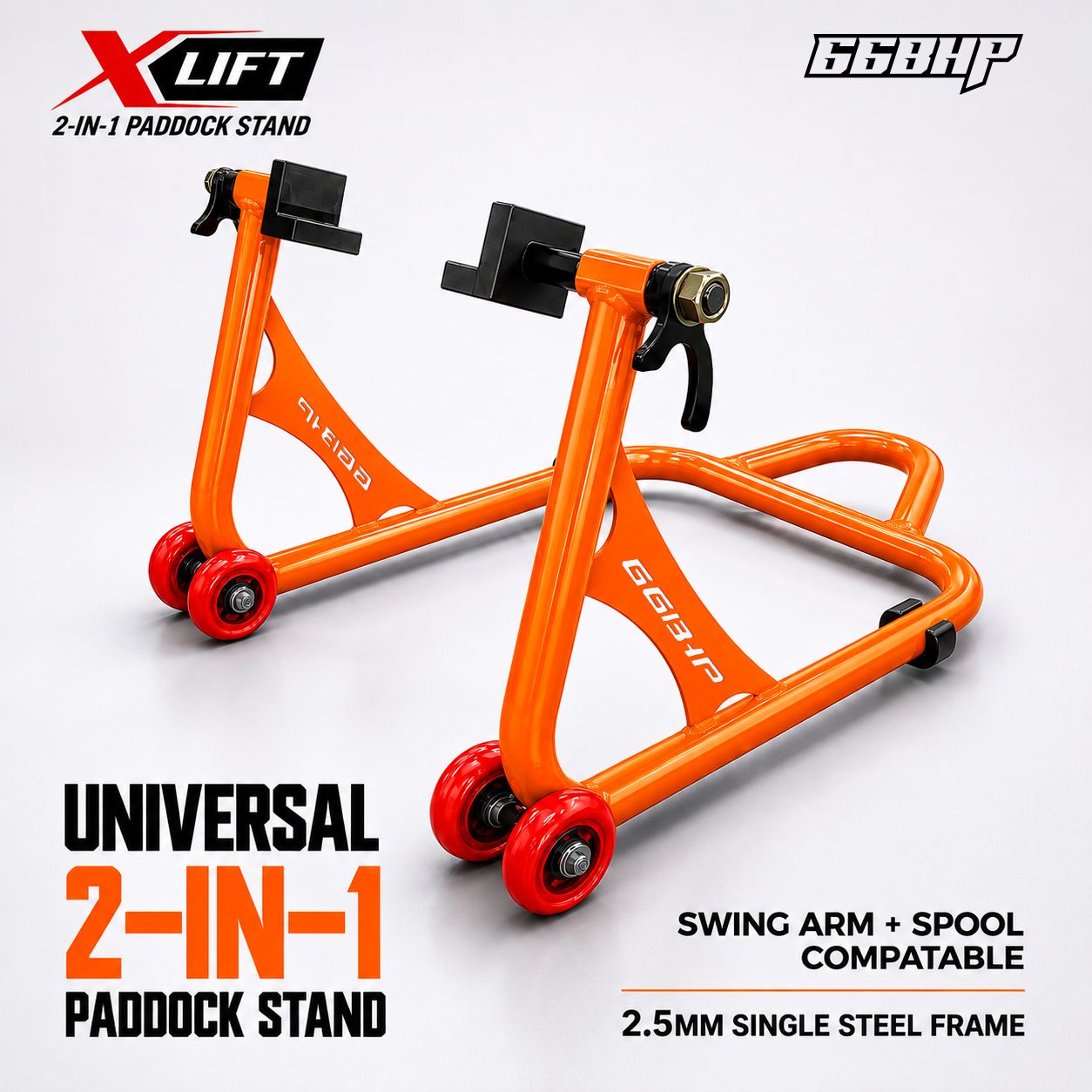 66Bhp X-Lift | The Ultimate 2-in-1 Paddock Stand – Spool & Swingarm Ready