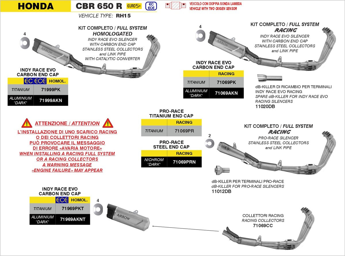 ARROW Honda CBR650R CB650R (2025) Full System Titanium Pro Race Silencer with Stainless Steel Collectors (71069PR)