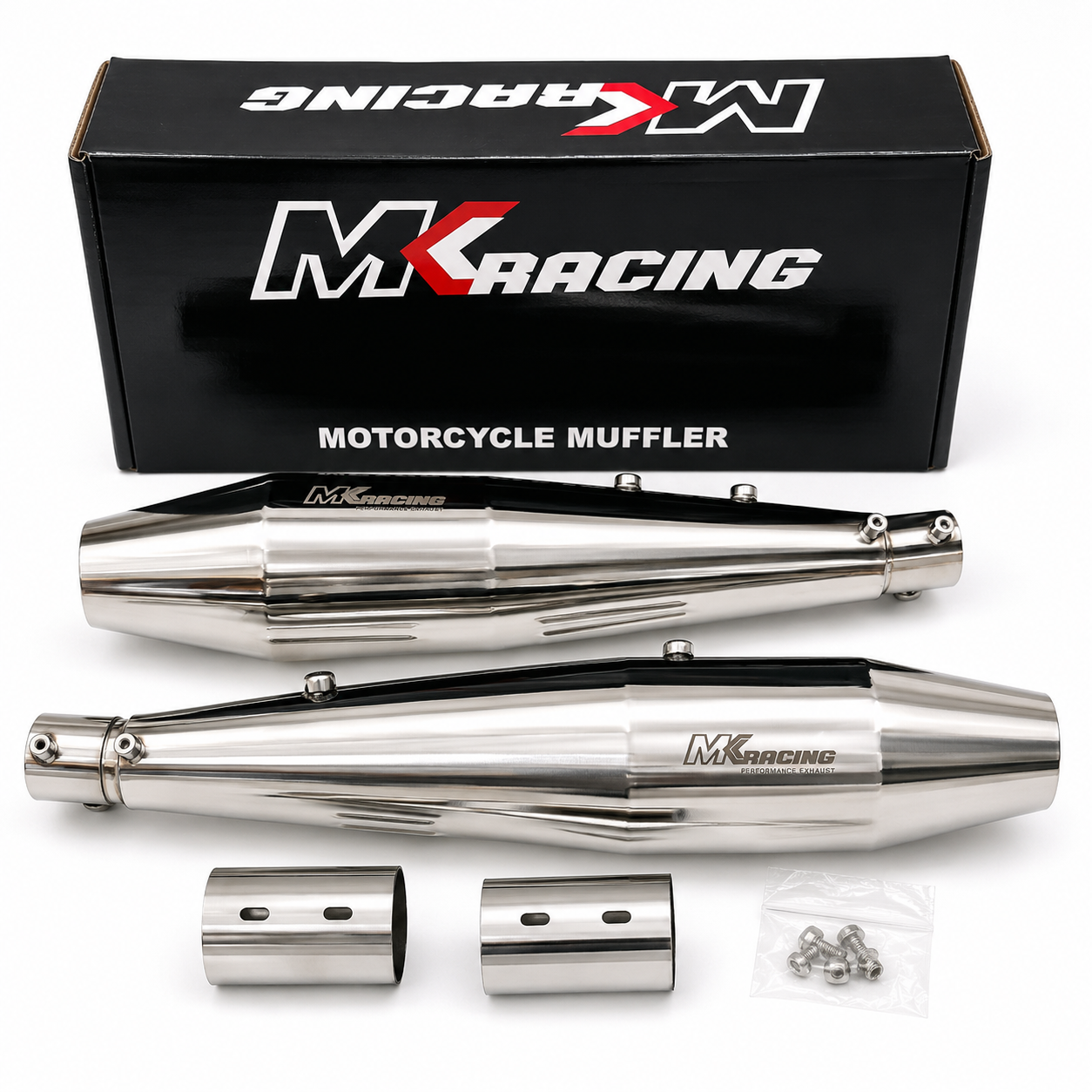 MK Racing Chrome Stainless Steel Slip-On Twin Exhaust Muffler Kit for Royal Enfield Interceptor 650 & Continental GT 650 ( with DB Killer ) - Dual O2 sensor