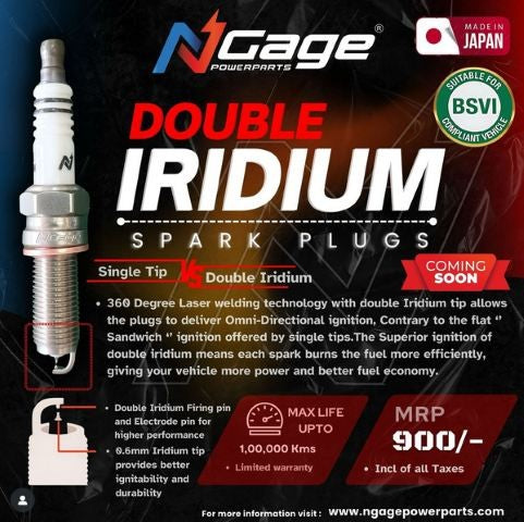 NGage Double Iridium Spark Plugs for Hero X Pulse 200 4V Pro - BN8RTIIA-9