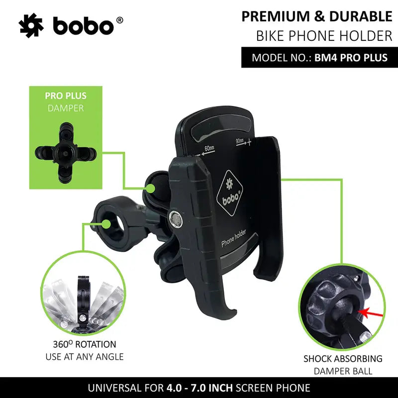 Bobo BM4 Pro Plus Jaw-Grip Bike Phone Holder With Pro Plus Vibration Damper Motocycle Mobile Mount
