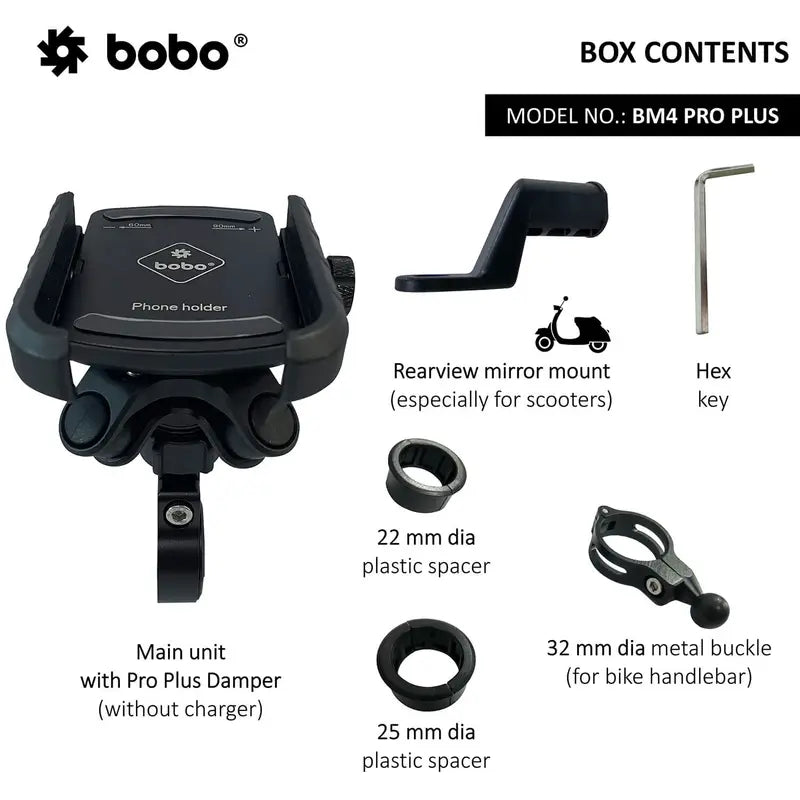 Bobo BM4 Pro Plus Jaw-Grip Bike Phone Holder With Pro Plus Vibration Damper Motocycle Mobile Mount