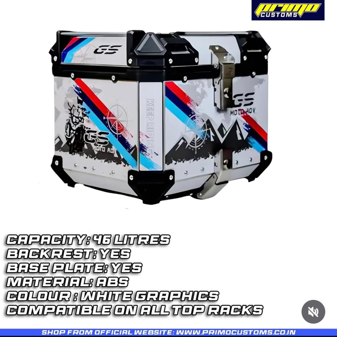46 Liters Stainless Steel BMW GS White Graphics Top Box