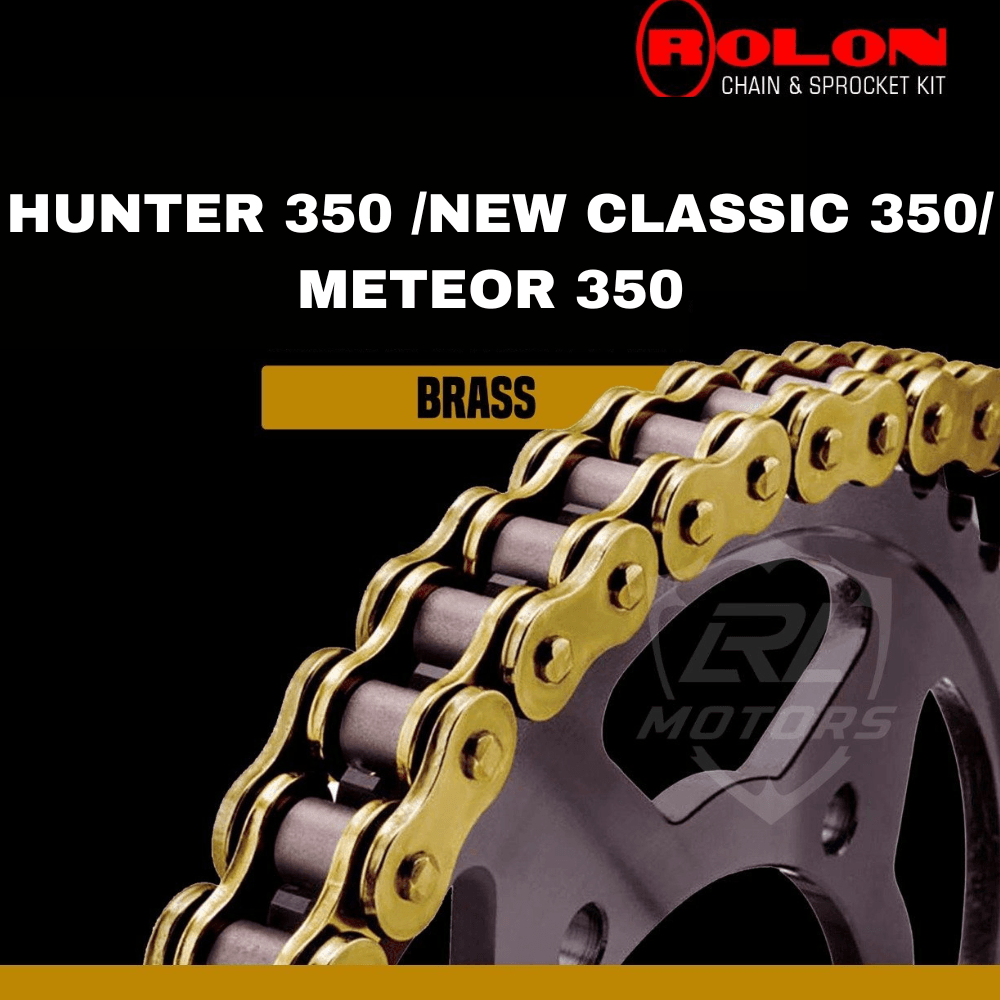 Royal Enfield Meteor 350 /NEW CLASSIC 350/Hunter 350 Rolon Brass chain & sprocket Kit
